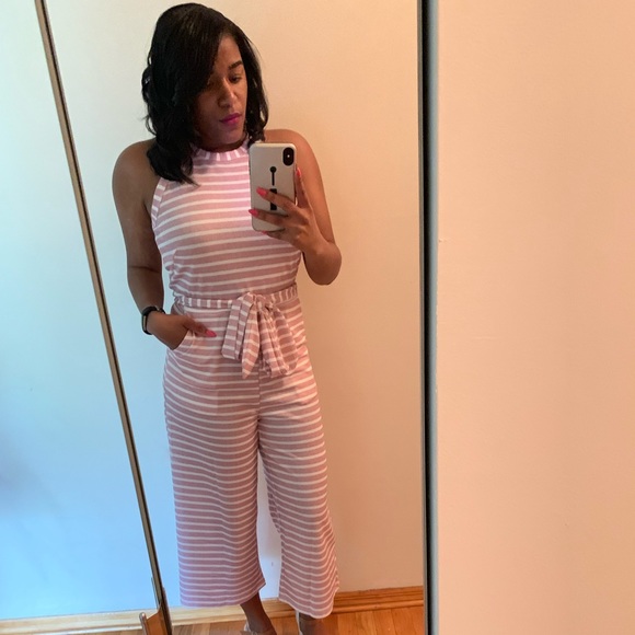 hount Pants - Pink and White Striped Jumpsuit